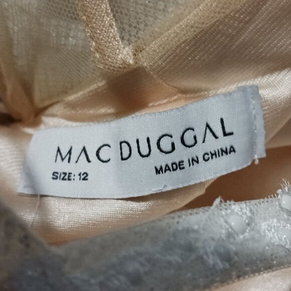 NEW Mac Duggal Glitter Floral Applique Column Evening Gown Ivory Size 12 Wedding - Picture 12 of 16